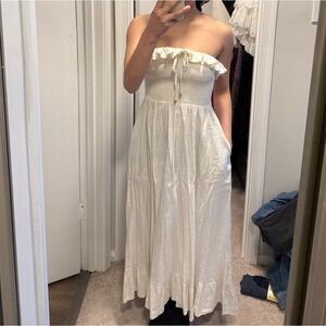 Free people white linen strapless midi dress New without